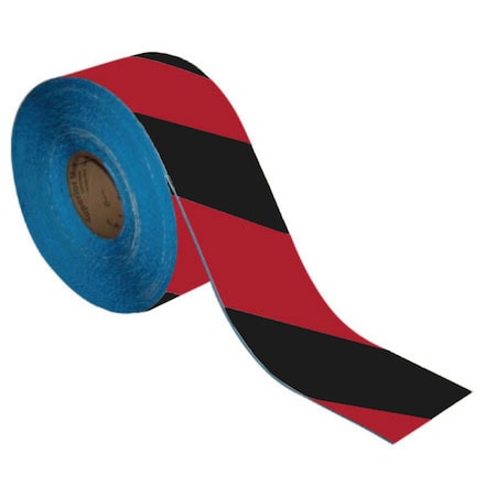 Superior Mark Floor Marking Tape, 4in x 100Ft , Black/Red Hazard Stripe IN-50-203I